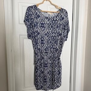 Navy and White Geometric Print Dress